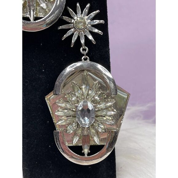 Nichole Miller Studio Silver Pated Class Stones Dangle Earrings - Picture 2 of 5